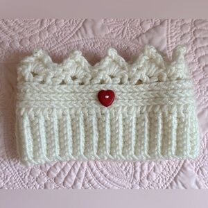 Handmade Crown Hat with Red Heart Button – Ivory Girls